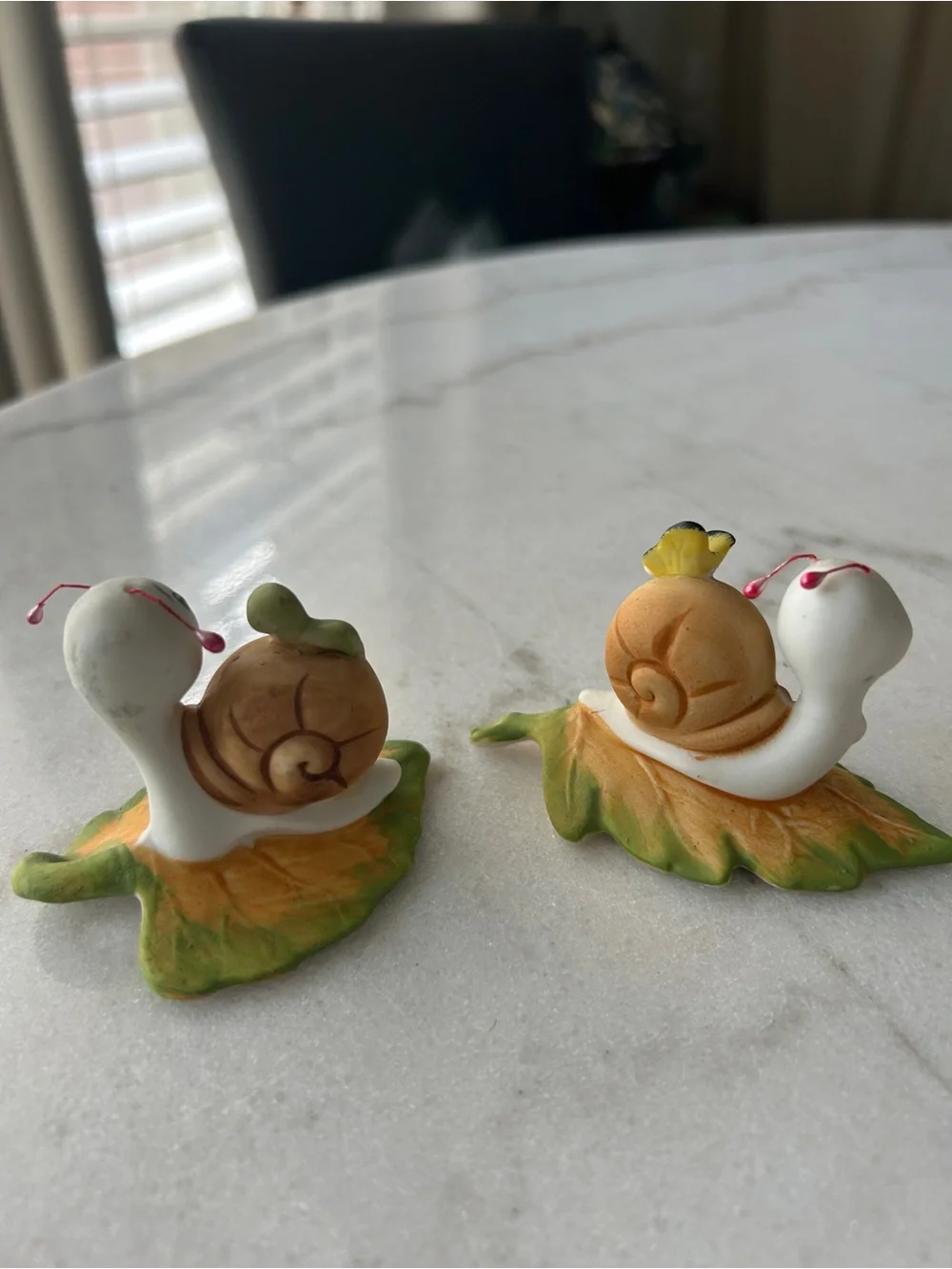 Vintage Ceramic Snail Figurine Set in Brown and Green